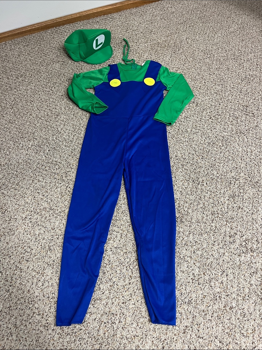 Green and Blue Kids Costume Super Mario Luigi Jumpsuit with Hat